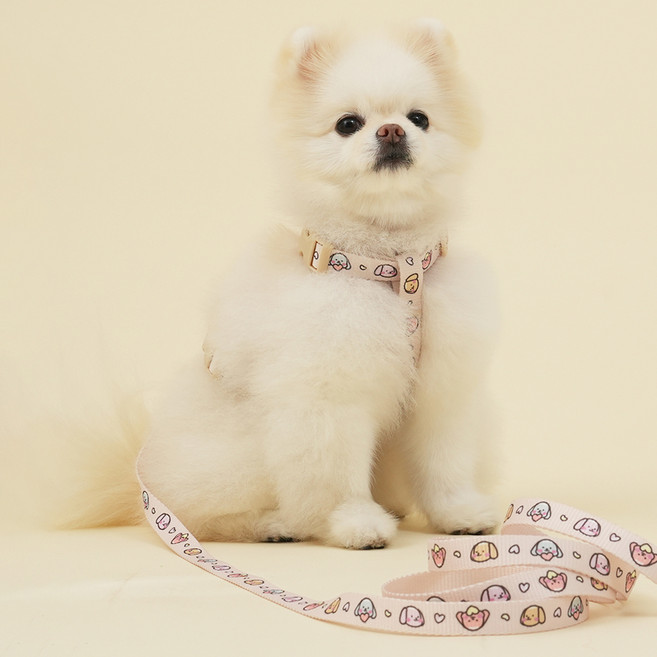 힛찌 강아지 초경량 패턴 부드러운 H형 하네스, 네츄럴 베이지, 1개