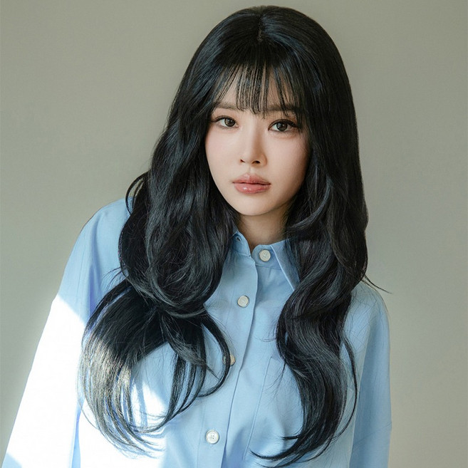 가발나라 여성용 100% 인모 정수리 탈모 시스루뱅 스트레이트 앞머리 탑커버 부분가발, 내츄럴블랙, 1개