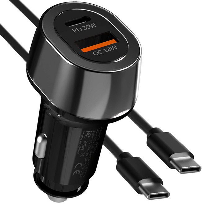구스페리 PD 3.0 48W 2포트 차량용 시거잭 C타입 USB타입 고속 충전기, 블랙