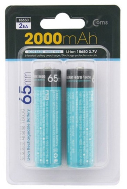 컴스 18650 보호회로 65mm 2000mA 리튬이온 충전지 LB200, 2개입, 1개
