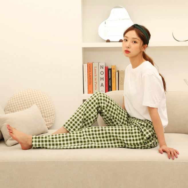 안파 여성용 와플 체크 파자마 긴바지 단품 ANPA10