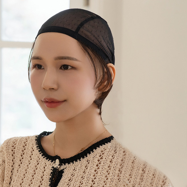 여성용 모자가발 인모 잔머리 언더캡, 블랙캡 내츄럴블랙, 1개
