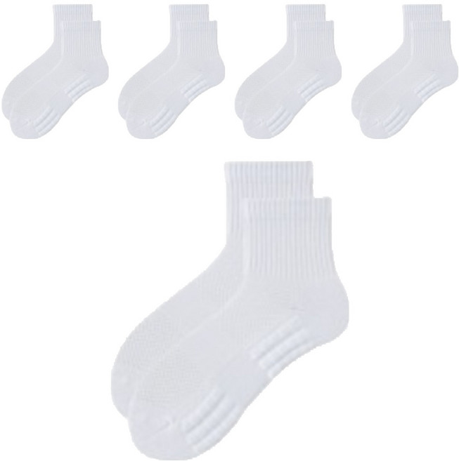 프라이멀 두꺼운 쿠션 땀흡수 중목 양말, 화이트, 5p