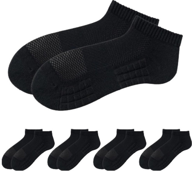 프라이멀 두꺼운 쿠션 땀흡수 단목 양말, 블랙, 5개