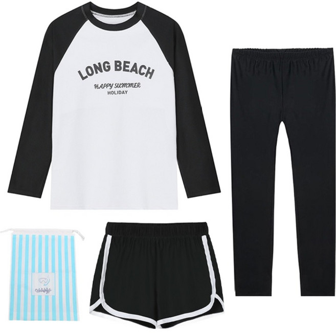 에스티홀리데이 여아용 래쉬가드 상의 + 반바지 + 워터레깅스 세트 C255-07 + 비치백