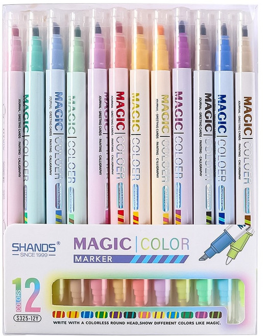 코히모 변색 더블 컬러 형광펜 12종 세트 5W0265, 혼합색상, 1세트