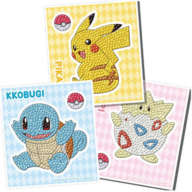 토이앤퍼즐 포켓몬스터 우리는 친구 스티커 보석십자수 DIY키트 3종 세트, 혼합색상, 1세트