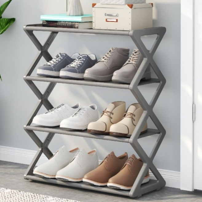 에르보 다용도 간편 수납 신발장 42 x 18.5 x 49.5 cm, 그레이, 4단
