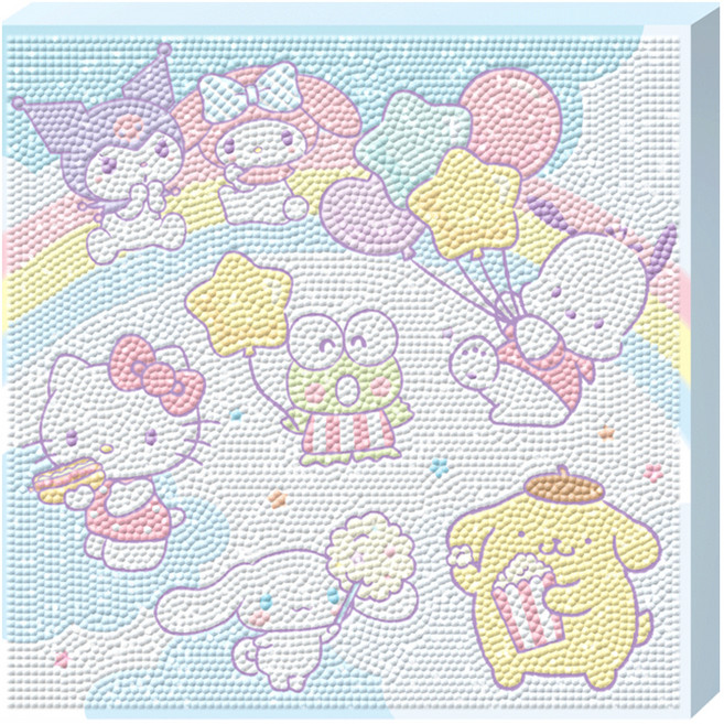 토이앤퍼즐 산리오 레인보우 월드 캔버스형 보석십자수 DIY키트, 혼합색상, 1개