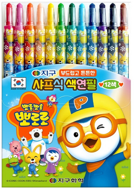 지구화학 뽀로로 샤프식 색연필 12종 세트, 12색, 1개