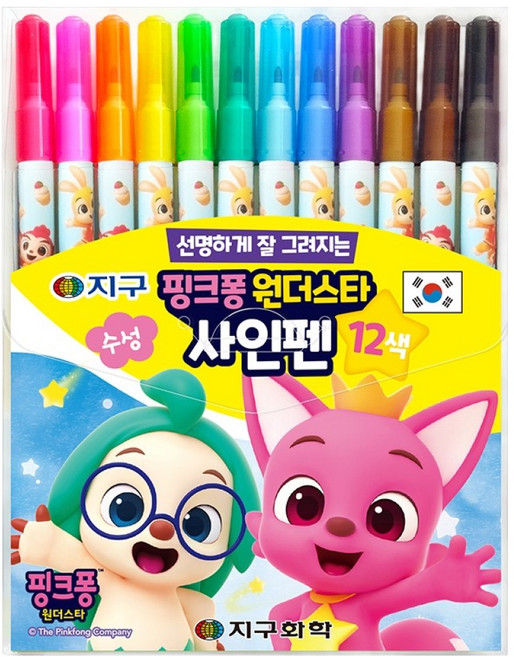 지구화학 핑크퐁사인펜 12색 세트, 혼합색상, 1세트