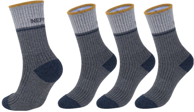 네파 남성용 투톤 무압박 쿠션 장목 등산양말, 차콜 + 그레이, 4개