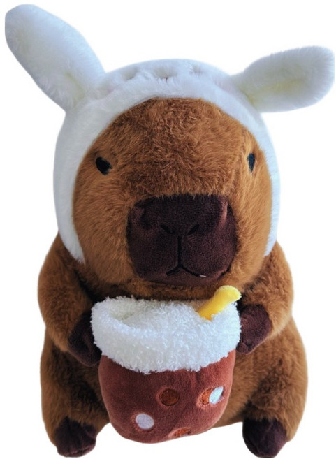 카피바라 봉제인형, 30cm, 화이트모자버블티, 1개