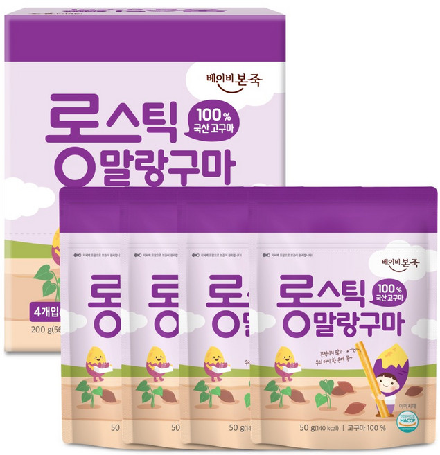 베이비본죽 고구마말랭이 롱스틱 말랑구마 고구마맛, 4개, 50g