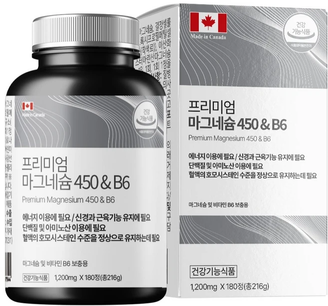 프리미엄 고함량 마그네슘 영양제 450 비타민 B6 216g, 180정, 1개 - 쿠팡