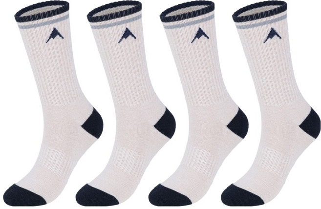 네파 남성용 스트라이프 A로고 쿠션 장목 등산양말, 아이보리 + 네이비, 4개