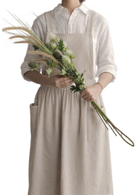 리빙홈 린넨 코튼 앞치마, 베이지, 1개