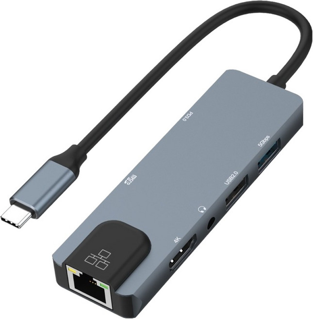 컴스 7 in 1 RJ45 HDMI 오디오 3.5mm C타입 멀티허브 카드리더기, 실버, 1개, CT118