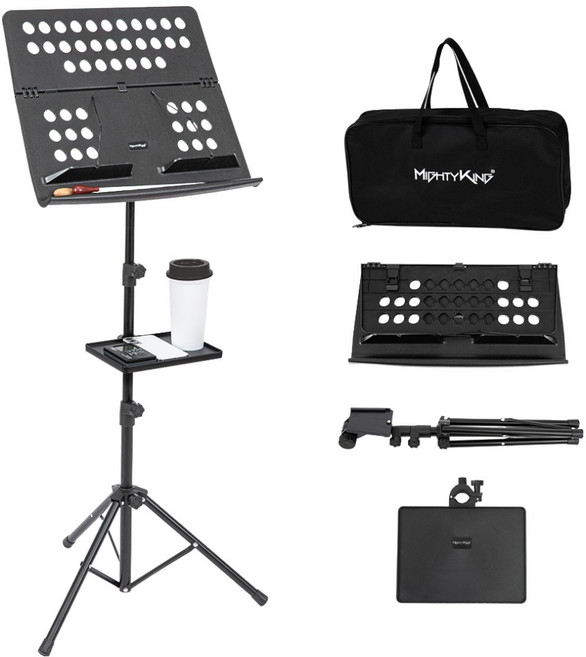 마이티킹 반으로 접히는 2단 악보 보면대 악보대 트레이 세트 MUS352, 블랙, 1세트