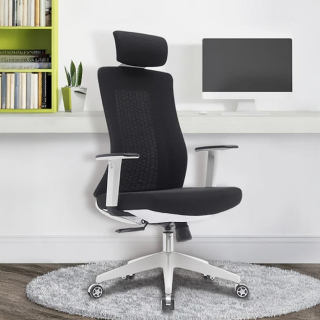 E-home Vortex 4.0 旋流白框高背半網扶手人體工學電腦椅 LX608A-blk, 黑色