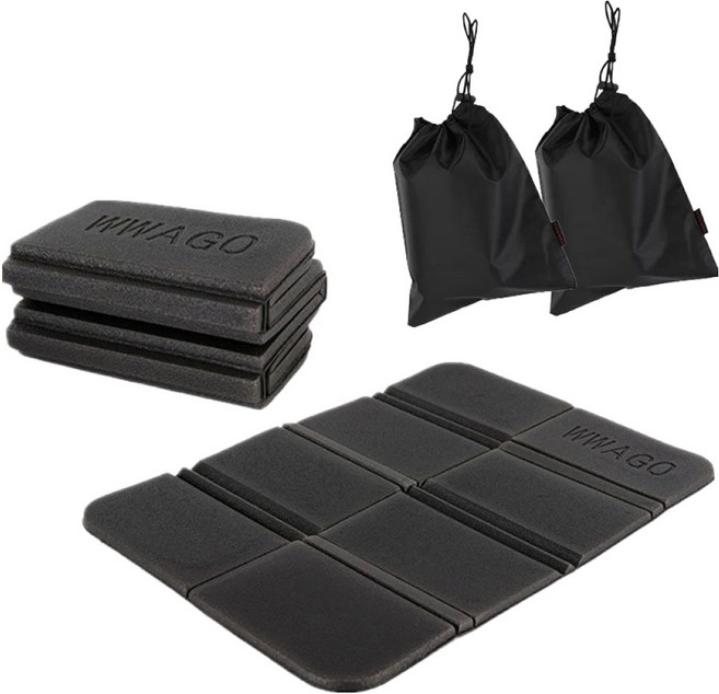 WWAGO 디어까사 경량 8단 접이식 등산방석 2p + 파우치 2p 세트, 블랙