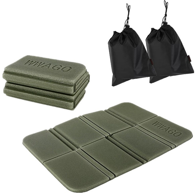WWAGO 디어까사 경량 8단 접이식 등산방석 2p + 파우치 2p 세트, 카키