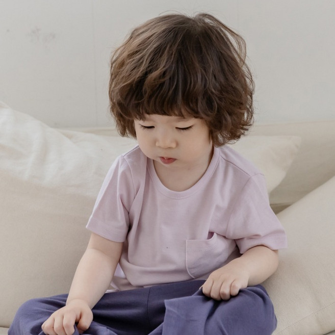 예루예나 예루커머스 아동용 냉감 소프트 기본 포켓 면 레이온 무지 반팔 티셔츠
