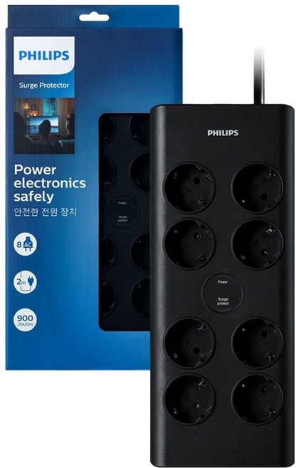 필립스 서지 프로텍트 멀티탭 8구 SPN7080WA/61, 2m, 블랙, 1개
