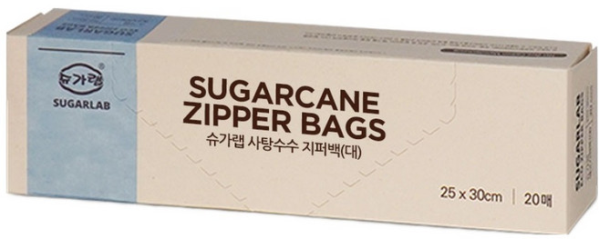 슈가랩 사탕수수 지퍼백, 대(L), 20개입, 1개