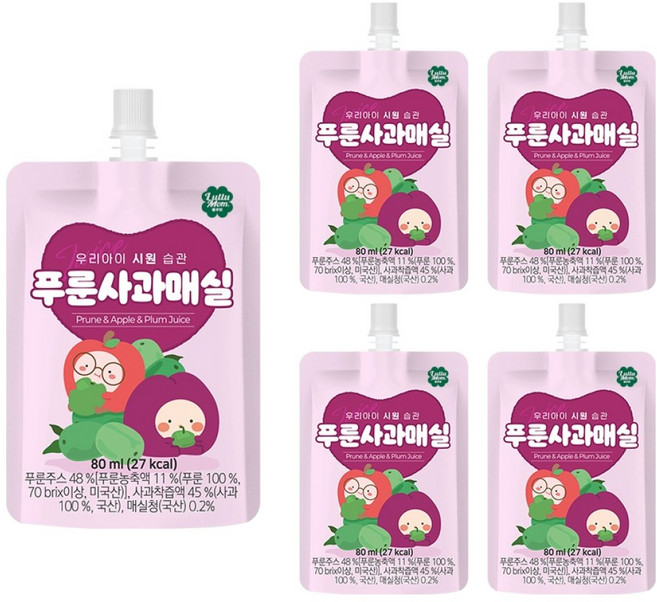 룰루맘 유아용 시원 습관 푸룬사과매실, 80ml, 5개