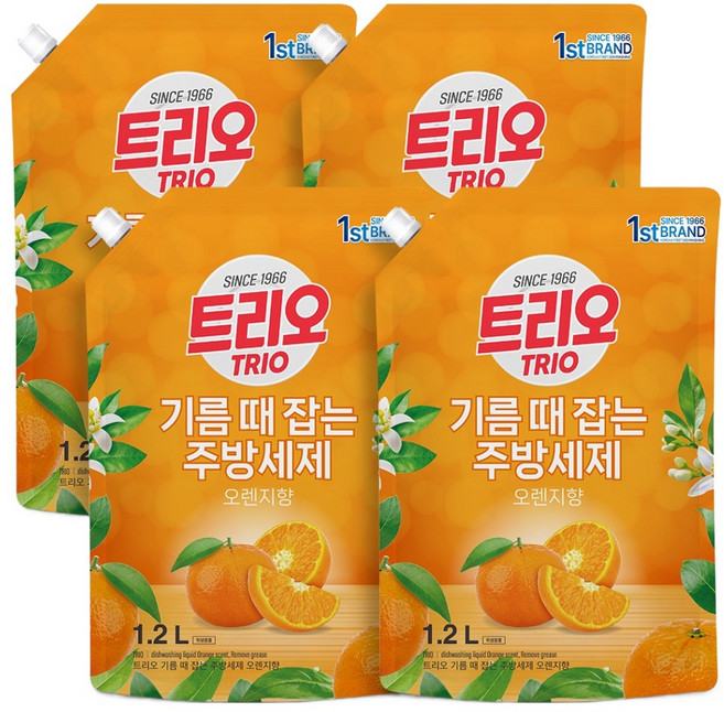 트리오 기름때 잡는 주방세제 오렌지향, 1.2L, 4개