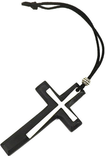 사인포스트 차량용 십자가 장식 8 x 5 cm, 블랙 + 실버메탈, 1개
