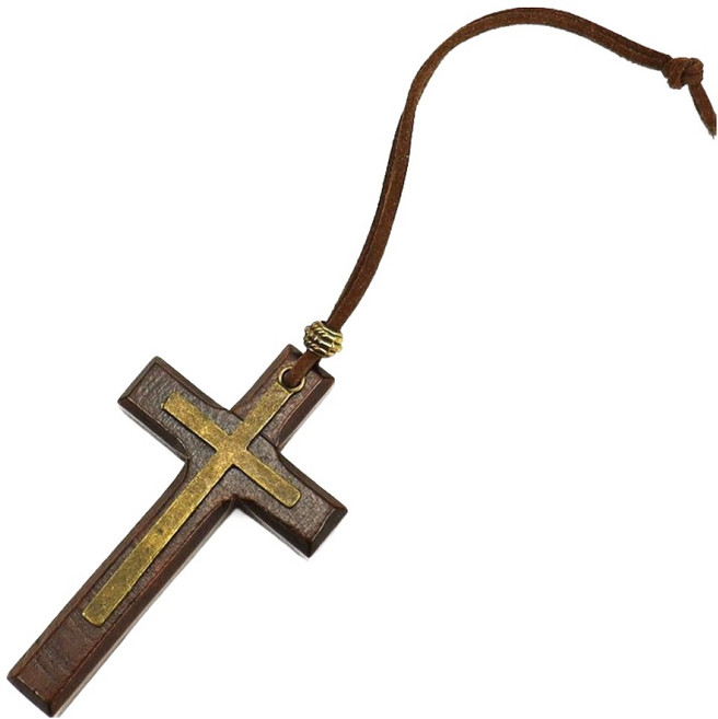 사인포스트 차량용 십자가 장식 8 x 5 cm, 블랙 + 브라운메탈, 1개