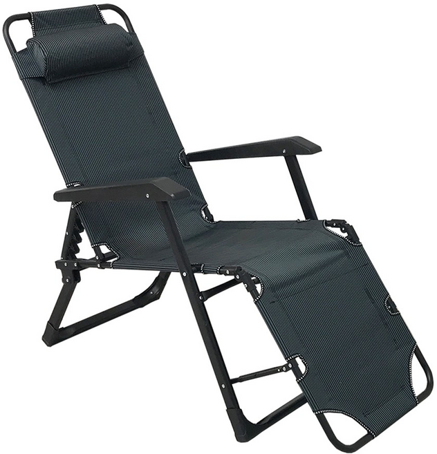 STYLE 格調 180度可平躺休閒躺椅 LE-008 可摺疊收納 附頭枕 高承重透氣, 黑色