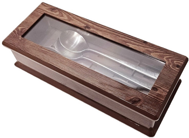 튼튼 업소용 오픈형 투명창 수저보관함 대형, 다크브라운, 1개