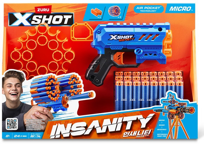 엑스샷 아동용 인새니티 마이크로 24 스펀지 다트 장난감 총, 혼합색상, 1개