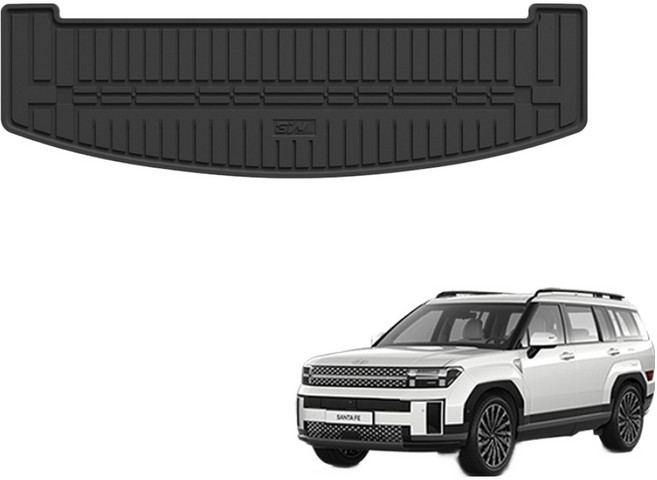 3더블유 에코라이너 TPE 6인승 트렁크매트, 현대 싼타페 MX5, 블랙