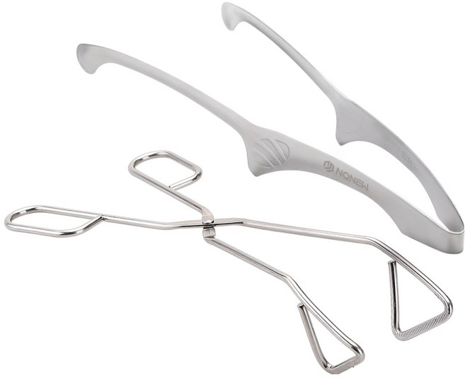 노뉴 캠핑주방 스테인리스 304 가위형 집게 + 라운드형 요리집게, 실버, 1세트