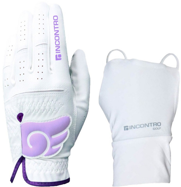 INCONTRO 半羊皮天使翼貼合左手用高爾夫手套 + 手背袖套組, 1組, 淺紫色