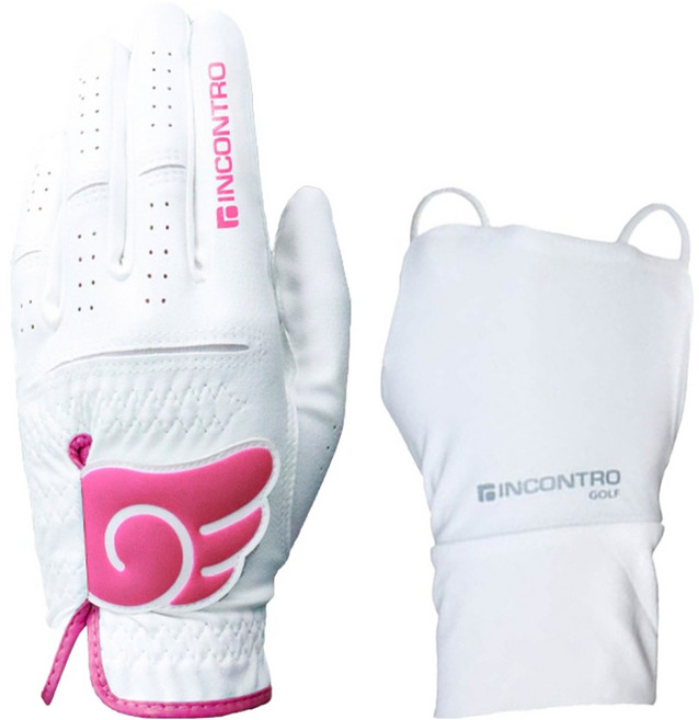 INCONTRO 半羊皮天使翼貼合左手用高爾夫手套 + 手背袖套組, 1組, 亮粉色