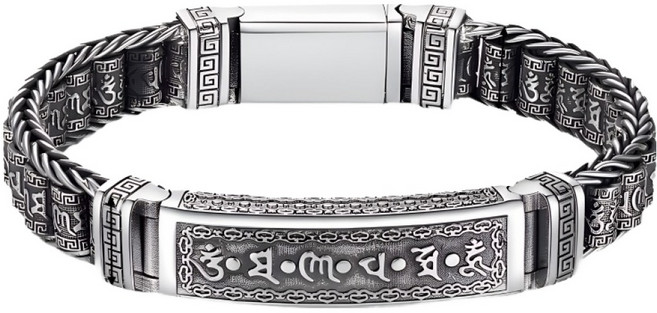 어픽 육자진언 옴마니반메훔 불교 팔찌 팔목 18cm x 팔찌폭 1.5cm, 혼합색상, 1개