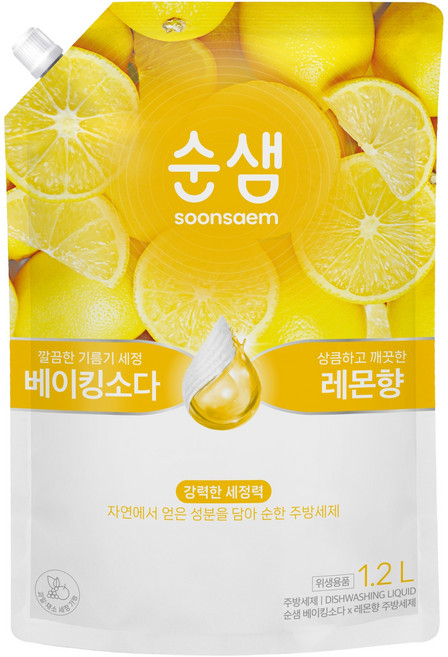 순샘 베이킹소다 레몬 주방세제 리필, 1.2L, 1개