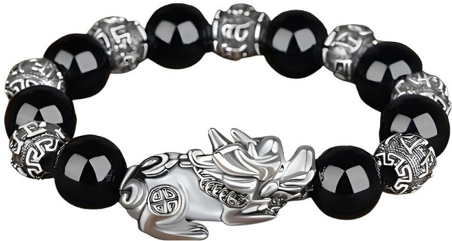 어픽 비휴 흑요석 옴마니반메훔 팔찌 싱글비휴 구슬 12mm, 혼합색상, 1개