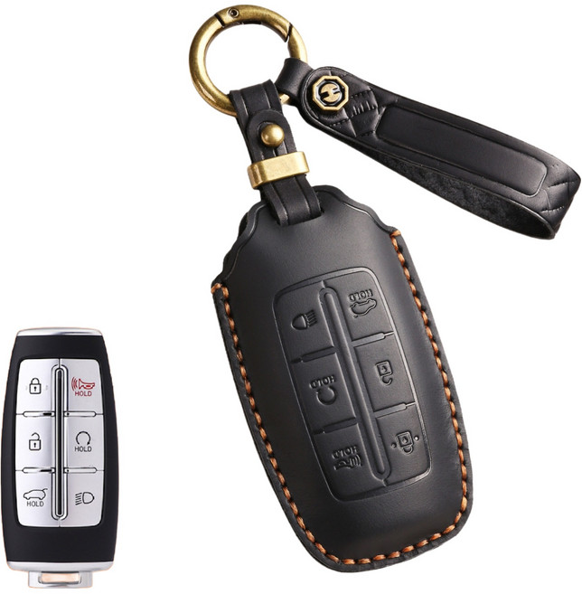 Ez2mk 프리미엄 제네시스 스마트키 가죽 케이스, 6버튼 블랙, MS-1040