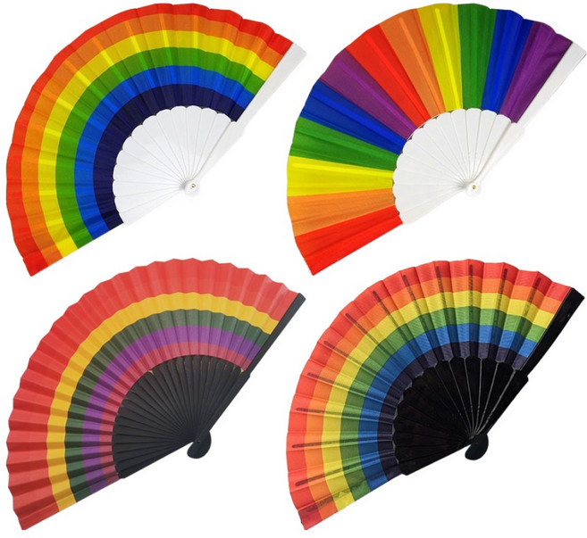 휴대용 접이식 레인보우 무지개 부채, 랜덤발송, 4개