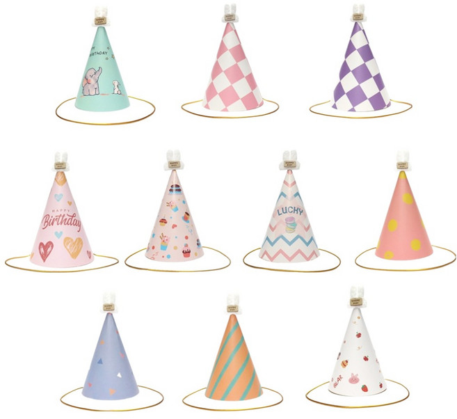 코히모 생일 꼬깔 파티모자 10종 세트 5W0296, 1세트, 혼합색상