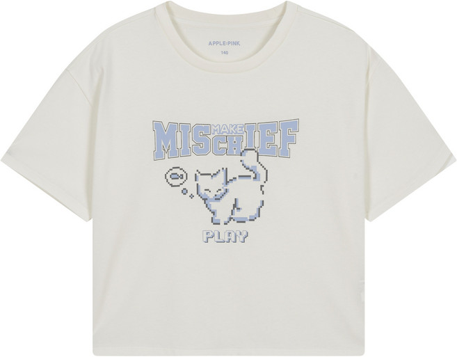 애플핑크 픽셀 고양이 반팔 티셔츠 U323