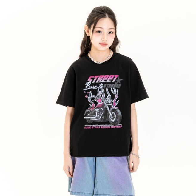 애플핑크 여아용 루즈핏 레이싱 반팔 티셔츠 U317