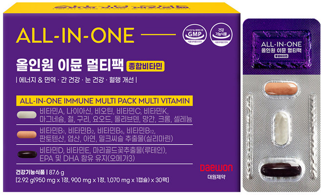 대원제약 올인원 이뮨 멀티팩 종합비타민 밀크씨슬 + 루테인 + 오메가3, 1개, 30회분