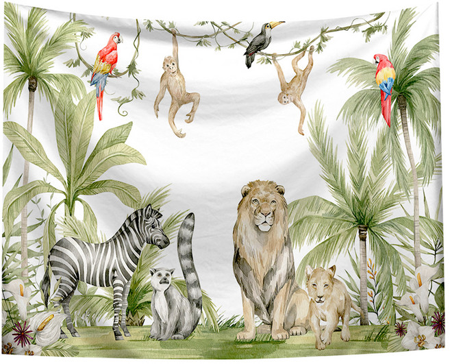 半島良品 居家裝飾掛布 89 附無痕釘 2個 + 倒鉤夾 2個, 叢林動物